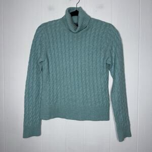 Mariele Waithe Women’s 100% Cashmere Turtleneck Sweater Cableknit Blue Size M